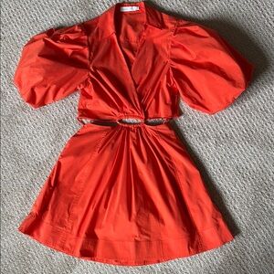 Jonathan Simkhai Red Puff Sleeve Mini Dress